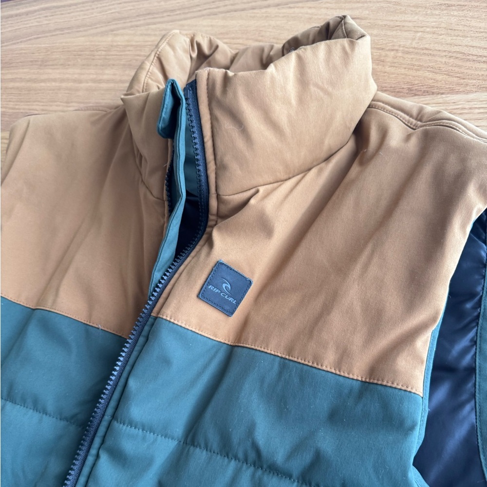 Rip Curl Kids Puffer Jacket in Tan and Green
